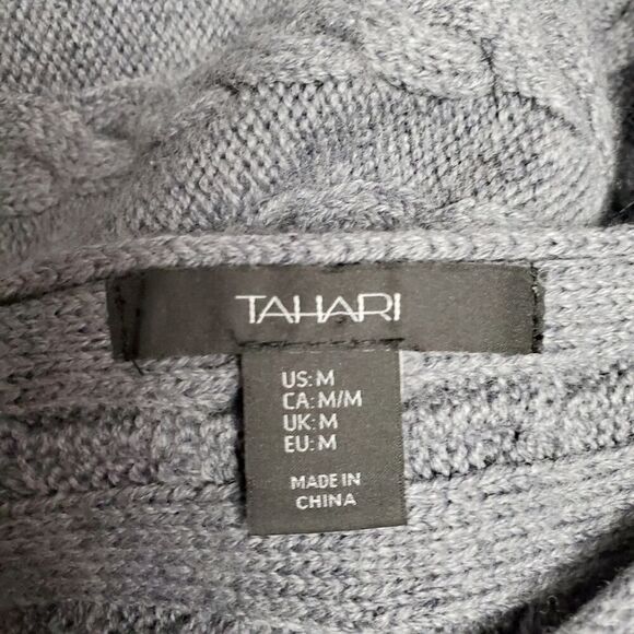 Tahari Cable Knit Sweater Gray Size Medium - Picture 3 of 7